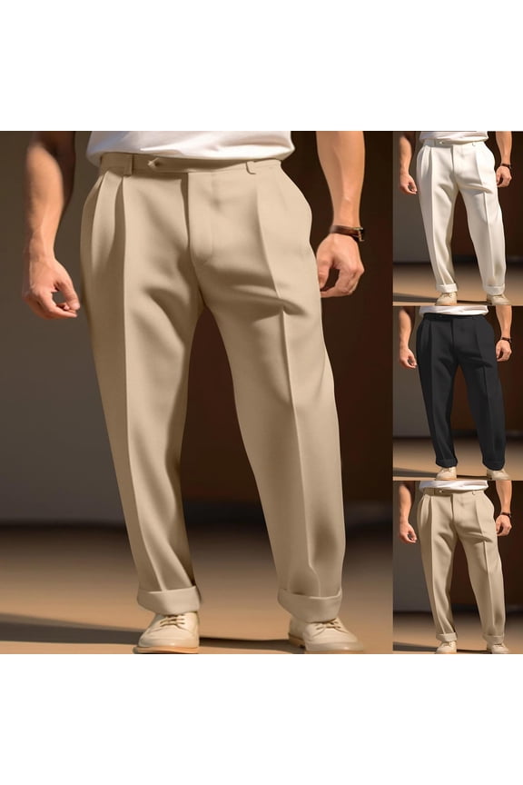 Fall Men's Straight-Leg Long Suit Pants Button ed Side Pockets Dress Style for Business Wear