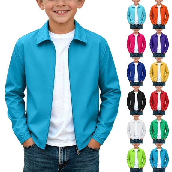 HVOBTTY Fall Unisex Toddler's Jacket Thin Solid Color Collared Softshell Hooded Outdoor Sports Cardigan Coat for 7-17 Years