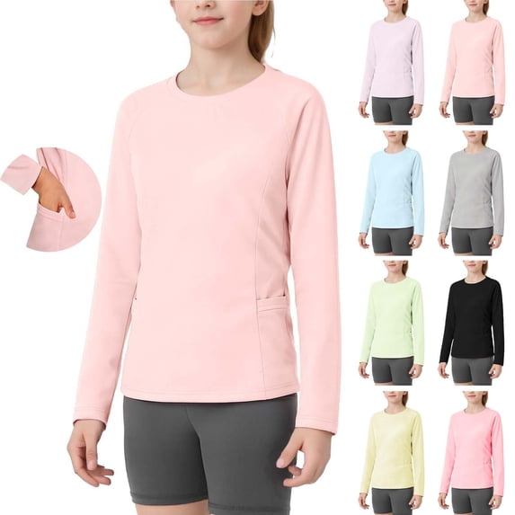 HVOBTTY Fall/Winter Teen Boys Girls Tshirt Long Sleeve Raglan Sun Protection Shirt Breathable Outerwear with Pockets Tops, Size 4-15 Years