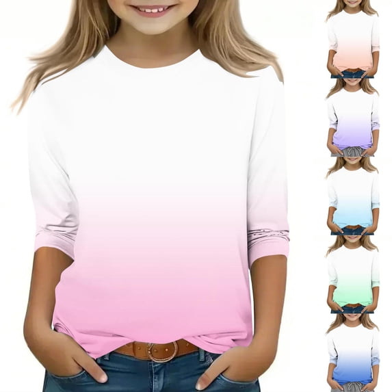 HVOBTTY Fall/Winter Toddler Boys Girls Tshirt Gradient Print 3/4 Sleeve Crew Neck Pullover Casual Base Layer Daily Wear Tops