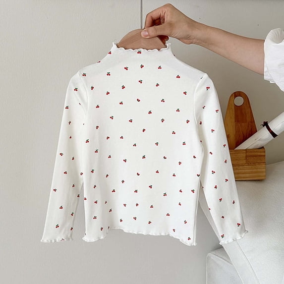HVOBTTY Fall/Winter Toddler Girls Tshirt Print Long Sleeve Pullover Base Layer Shirt with Ruffle Casual Daily Wear Tops