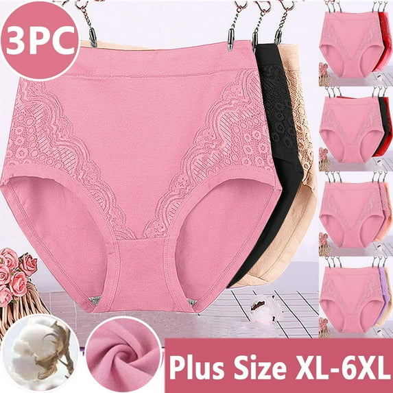 HVOBTTY High Waisted Soft Underwear for Women, Underwear Women Pack Plus Size, 3PC Women's Plus Size XL-6XL Solid Color Patchwork Lace High Waist Leak Proof Short Underwear Shorts Hot Pink, XXXXXXL