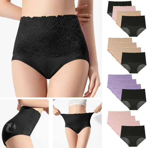 HVOBTTY Women's Briefs High Waist Breathable Butt Lifting Flexible Daily Wear, 4-Pack