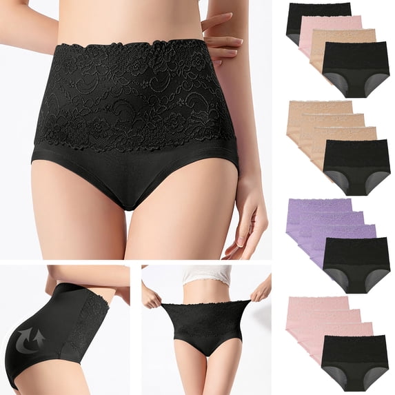 HVOBTTY Women's Briefs High Waist Breathable Butt Lifting Flexible Daily Wear, 4-Pack