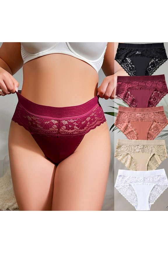 High Waisted Soft Underwear for Women, Womens Underwear Plus Size, Women's Large Size High Waist Breathable Thin Thong Lace Breathable Seamless Underwear Beige, XXL