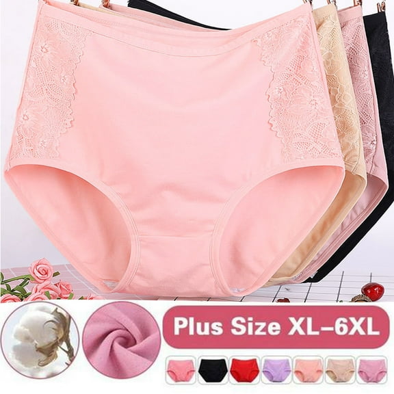 HVOBTTY High Waisted Soft Underwear for Women, Womens Underwear Plus Size, Women's Solid Lace Plus Size Underwear High Waist Leak Proof Crotch Shorts Underwear Panties Pink, XL
