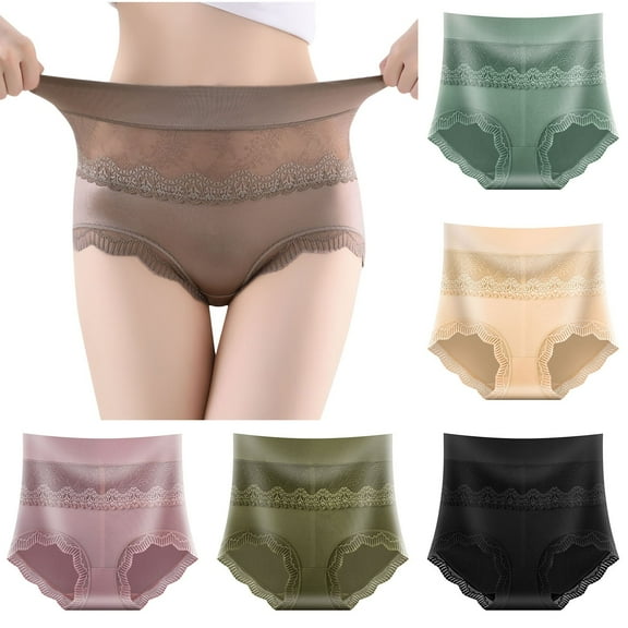 HVOBTTY High Waisted Soft Underwear for Women, Womens Underwear, Women's Solid Color Briefs Comfortable Ventilate Lace Briefs High Waist Abdominal Underpants Army Green, L