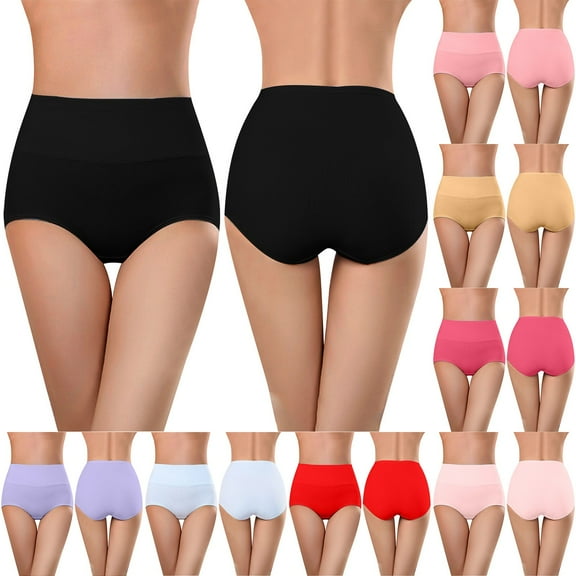 HVOBTTY High Waisted Soft Underwear for Women, Womens Underwear, Womens Underwear Soft High Waist Breathable Solid Color Briefs Panties for Women Black, XXL