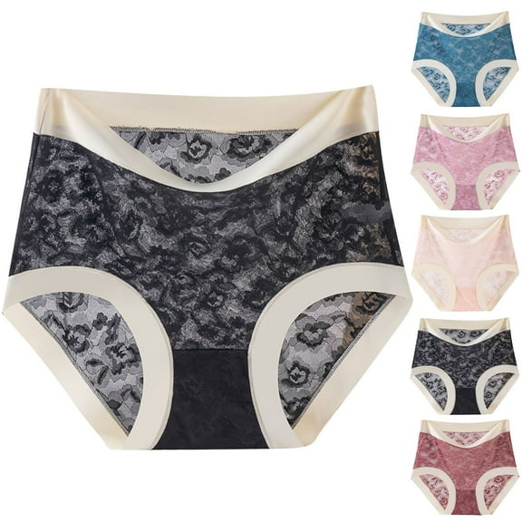 HVOBTTY High Waisted Soft Underwear for Women, Womens Underwear, Breathable Lace Trimmed High Waisted Triangular Underwear for Women Black, XXXL