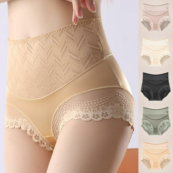 HVOBTTY High Waisted Soft Underwear for Women, Womens Underwear, Women S Breathable Comfortable Soft and Lace Satin Underwear Orange, XL