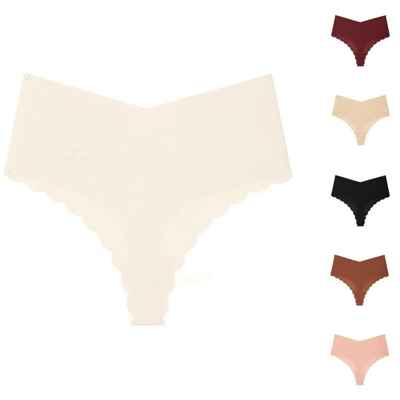 HVOBTTY High Waisted Soft Underwear for Women, Womens Underwear, Women's Low Waisted Adhesive Belt Invisible Seamless T-thong Thong Briefs White, XS