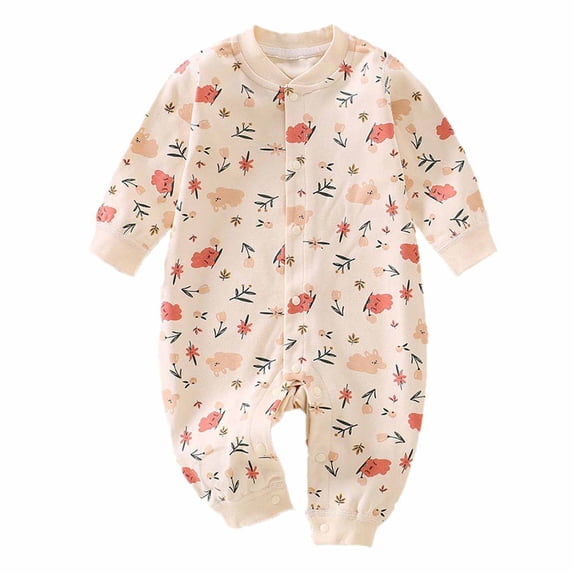 HVOBTTY Infant Spring Soft Jumpsuit, Toddler Sports Climbing Rompers, Unisex Casual Print Long Sleeve Long Pants Round Neck Button Closure Daily Wear Rompers White 3-6 Months