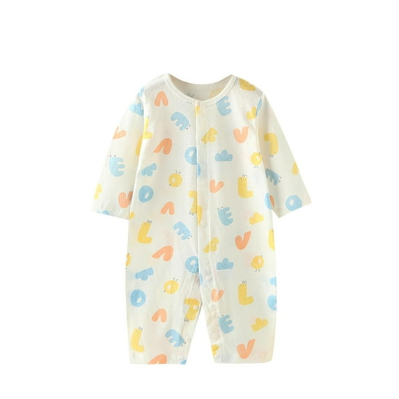 HVOBTTY Infant Summer Confortable Jumpsuit, Toddler Casual Sports Rompers, Unisex Soft Print Long Sleeve Print Air Conditioning Friendly Cozy Sleep Daily Wear Rompers White 0-3 Months