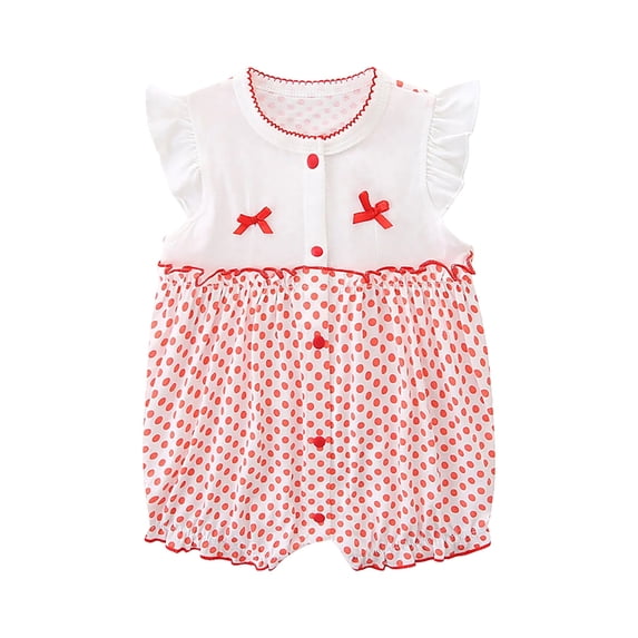 HVOBTTY Infant Summer Soft Jumpsuit, Toddler Casual Sports Rompers, Girls Polka Print Short Sleeve Sleeve Bottom Lightweight Breathable Daily Wear Rompers Orange 12-18 Months