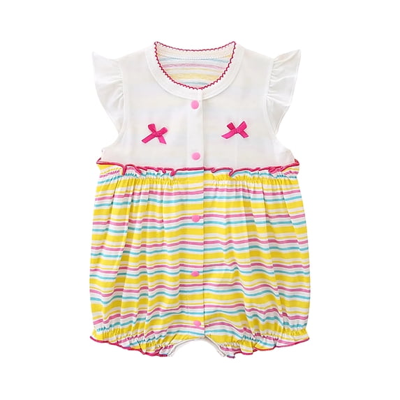HVOBTTY Infant Summer Soft Jumpsuit, Toddler Casual Sports Rompers, Girls Polka Print Short Sleeve Sleeve Bottom Lightweight Breathable Daily Wear Rompers Yellow 18-24 Months