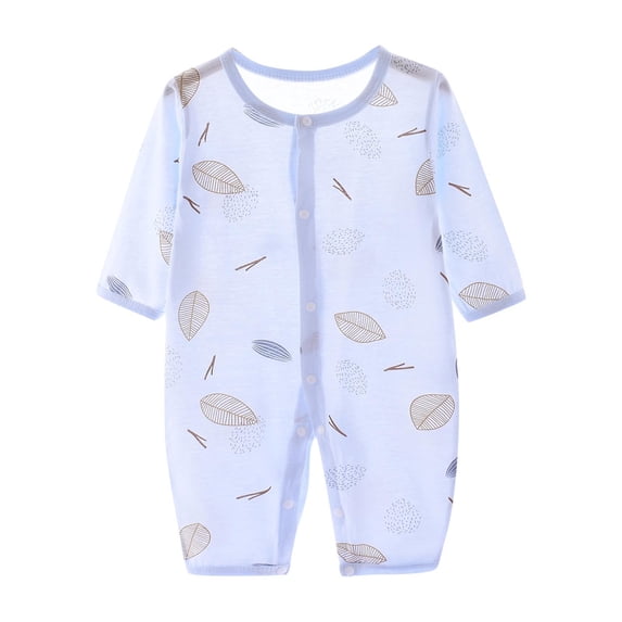 HVOBTTY Infant Summer Soft Jumpsuit, Toddler Sports Climbing Rompers, Unisex Long Sleeve Leaf Print Breathable Bottom Daily Wear Rompers Blue 6-9 Months