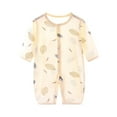 thumbnail image 1 of HVOBTTY Infant Summer Soft Jumpsuit, Toddler Sports Climbing Rompers, Unisex Long Sleeve Leaf Print Breathable Bottom Daily Wear Rompers Yellow 9-12 Months, 1 of 3