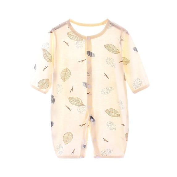 HVOBTTY Infant Summer Soft Jumpsuit, Toddler Sports Climbing Rompers, Unisex Long Sleeve Leaf Print Breathable Bottom Daily Wear Rompers Yellow 9-12 Months