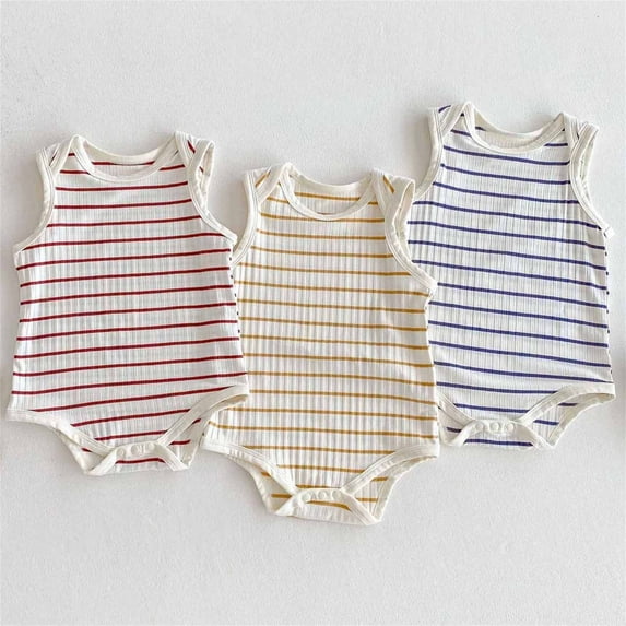 HVOBTTY Infant Summer Soft Jumpsuit, Toddler Sports Climbing Rompers, Unisex Striped Sleeveless Tank Top Breathable Bottom Daily Wear Rompers Red 0-3 Months