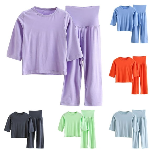 HVOBTTY Kid's Comfy Daily Pajama Set, Toddler Summer Outfit Sets, Kids Fashion Casual Soft Solid Color 3/4 Sleeve Top and Long Pants 2 Piece Home Wear Outfits Sets Orange, 2-3 Years
