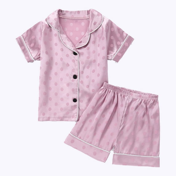 HVOBTTY Kid's Comfy Daily Pajama Set, Toddler Summer Outfit Sets, Kids Soft Printed Polka Print Silk Like Short Sleeve and Shorts Home Pajama Comfortable Outfits Sets Purple, 2-3 Years