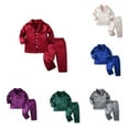 thumbnail image 1 of HVOBTTY Kid's Comfy Sport Outdoor Sets, Toddler Summer Outfit Sets, Kids Soft Solid Color Long Sleeve Button Front Collared Satin Top and Pants 2 Piece Home Pajama Sets Red, 4-5 Years, 1 of 4