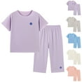 thumbnail image 1 of HVOBTTY Kid's Soft Daily Pajama Set, Toddler Summer Outfit Sets, Kids Casual Solid Color Round Neck Short Sleeve Top and Pants Lightweight 2 Piece Home Pajama Sets Pink, 7-8 Years, 1 of 3