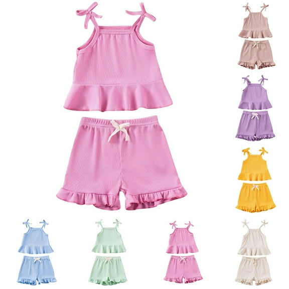 HVOBTTY Kid's Soft Sport Outdoor Sets, Toddler Summer Outfit Sets, Girls Casual Solid Color Round Neck Sleeveless Tank Top and Elastic Waist Shorts 2 Piece Outfits Sets Hot Pink, 3-6 Months