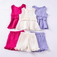 thumbnail image 1 of HVOBTTY Kid's Soft Sport Outdoor Sets, Toddler Summer Outfit Sets, Girls Casual Solid Color Round Neck Tank Top and Elastic Waist Shorts 2 Piece Outfits Sets Beige, 3-4 Years, 1 of 5