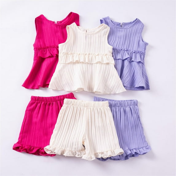 HVOBTTY Kid's Soft Sport Outdoor Sets, Toddler Summer Outfit Sets, Girls Casual Solid Color Round Neck Tank Top and Elastic Waist Shorts 2 Piece Outfits Sets Beige, 3-4 Years