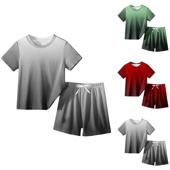 HVOBTTY Kid's Soft Sport Outdoor Sets, Toddler Summer Outfit Sets, Kids Printed Gradient Round Neck Short Sleeve Top and Drawstring Elastic Waist Shorts 2 Piece Lightweight Sets Black, 9-10 Years