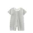 thumbnail image 1 of HVOBTTY Kids Summer Confortable Jumpsuit, Toddler Casual Sports Rompers, Unisex Soft Short Sleeve Lightweight Bottom Checkered Daily Wear Rompers White 10-12months, 1 of 3