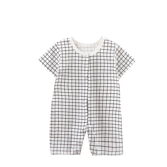 HVOBTTY Kids Summer Confortable Jumpsuit, Toddler Casual Sports Rompers, Unisex Soft Short Sleeve Lightweight Bottom Checkered Daily Wear Rompers White 10-12months
