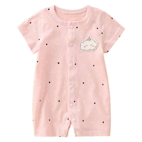 HVOBTTY Kids Summer Soft Jumpsuit, Toddler Casual Sports Rompers, Unisex Print Short Sleeve Round Neck Lightweight Bottom Daily Wear Rompers Pink 18-24 Months