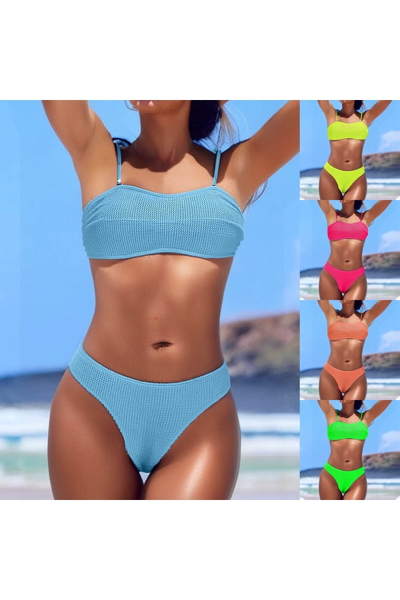 Ladies Fashion Swimsuit, Summer Bathing Suits for Women, Women's Casual Print High Waisted V Neck Drawstring Ruffle Adjustable Slim Push Up Modest Swimwear 2 Piece Bathing Yellow, S