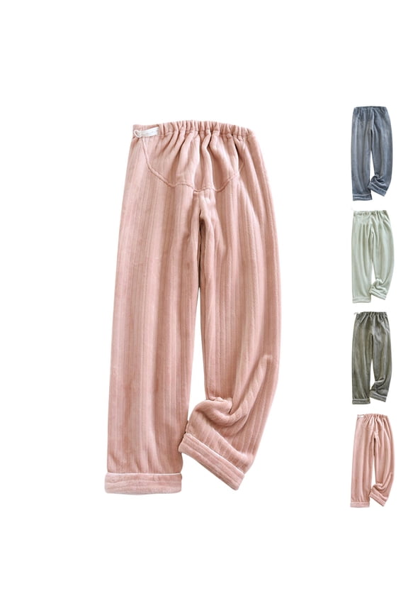 Maternity Soft Sleep Pants, Fall Maternity Pants, Womens Plus Size Casual Solid Color Flannel Over The Belly High Waisted Warm Pregnancy Loungewear Pants Pink, M