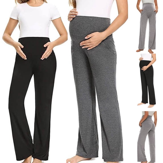 HVOBTTY Maternity Soft Trousers, Summer Maternity Pants, Womens Casual Comfortable Solid Color High Waisted Stretchy Lightweight Pregnancy Pants Dark Gray, XL