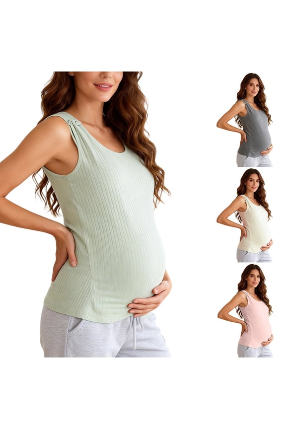 Maternity's Sleeveless Tank Top Ribbed Knit Nursing with Built In Bra Comfortable Base Layer for Breastfeeding