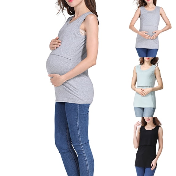 HVOBTTY Maternity's Sleeveless Tank Top Solid Crew Neck Cotton Stretchy Plus Size Casual Daily Wear