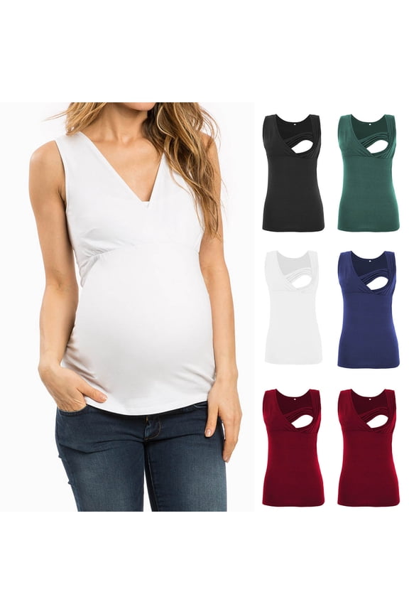 Maternity's Sleeveless Tank Top Solid V Neck Nursing Stretchy Soft Casual and Breastfeeding Period