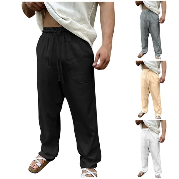 HVOBTTY Men's Fall Straight Leg Long Workout Pants Loose Elastic Waist Drawstring Pockets for Daily Casual Outdoor Use