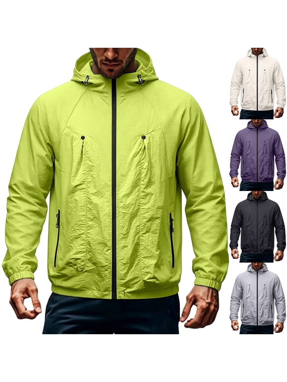Men's Fall Winter Hooded Ice Silk Sun Protection Jacket Breathable Outdoor Casual Lightweight Outerwear
