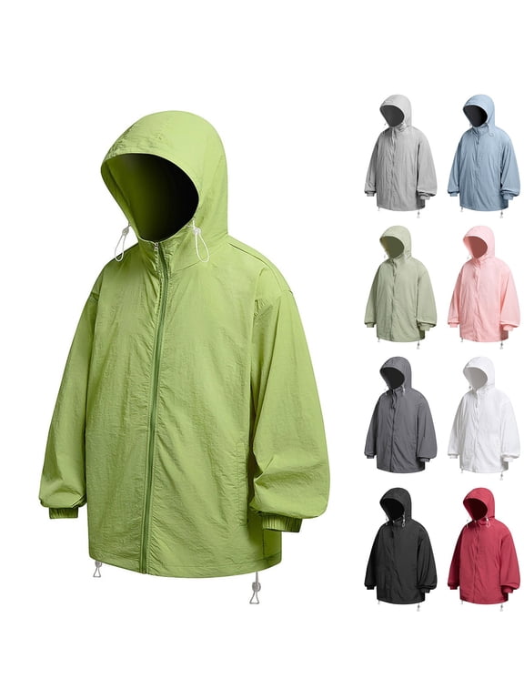 Men's Fall Winter Solid Color Ice Silk Sun Protection Hooded Jacket Breathable Lightweight Outerwear