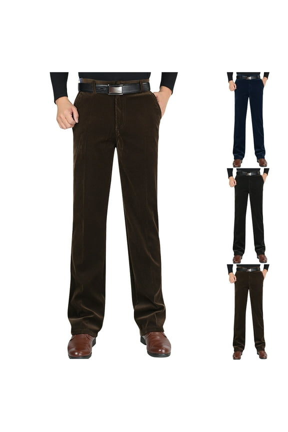 Men's Outdoor Rugged Corduroy Fabric Loose Elastic Waistband Solid Color Casual Style Pants Khaki, 35