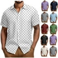 thumbnail image 1 of HVOBTTY Men's Plus Size Summer Shirts Casual Comfortable Polka Print Lapel Short Sleeve Button Down Lightweight Breathable Top Light Blue, XXXXL, 1 of 5