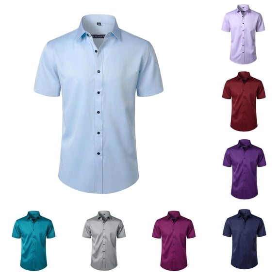 HVOBTTY Men's Plus Size Summer Shirts Casual Solid Color Lapel Button Down Short Sleeve Comfortable Vacation Sport Top Hot Pink, S