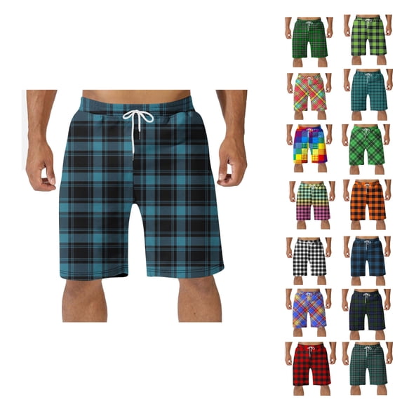 HVOBTTY Summer Men's Shorts Plaid Tone Elastic Waist Drawstring Pockets Cozy Soft Sleep Bottoms