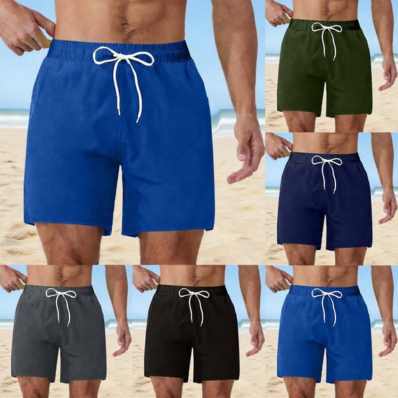 HVOBTTY Men's Summer Casual Stretch Drawstring Beach Shorts Solid Color Swim Trunks with Liner Gray, XL