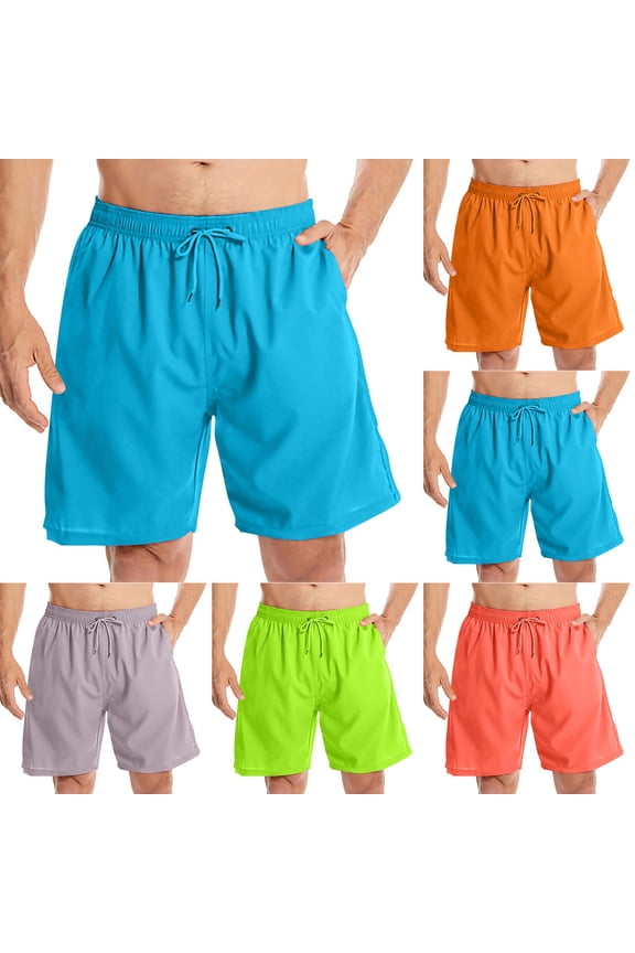 Men's Summer Straight Leg Beach Shorts Solid Color Plus Size for Surfing and Outdoor Sports