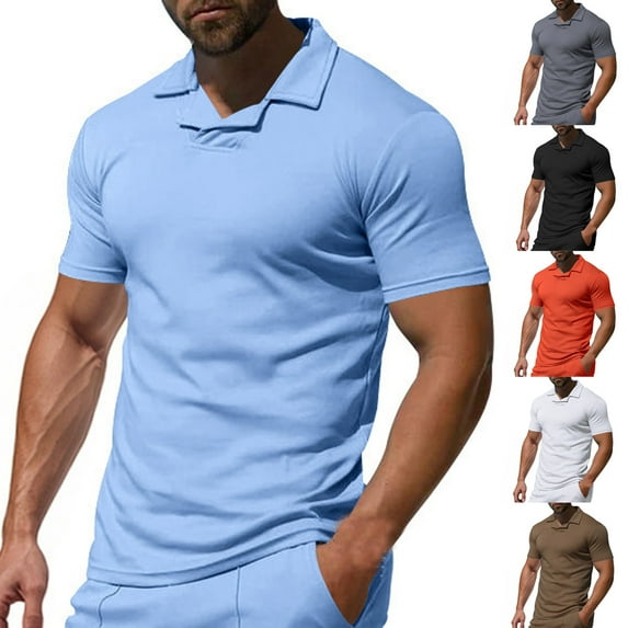 HVOBTTY Men's Summer Shirts Fashion Casual Solid Color V Neck Short Sleeve Comfortable Breathable Sport Daily Top Brown, XXXL